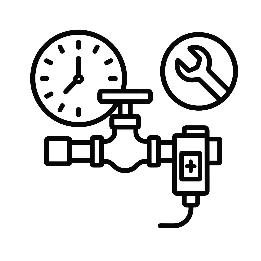 Icon representing automation control, valve, and chlorinator repair