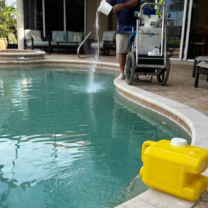 Evaluating pool water and surface condition during a 21-point pool inspection