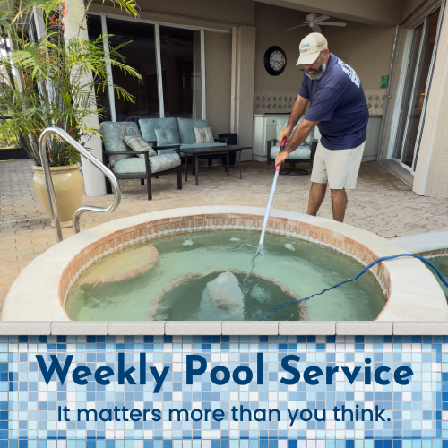Pool Boy technician performing weekly pool service and water testing in Punta Gorda Florida