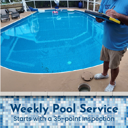 Professional weekly pool service in Punta Gorda with 35-point pool inspection including water chemistry testing and equipment evaluation.
